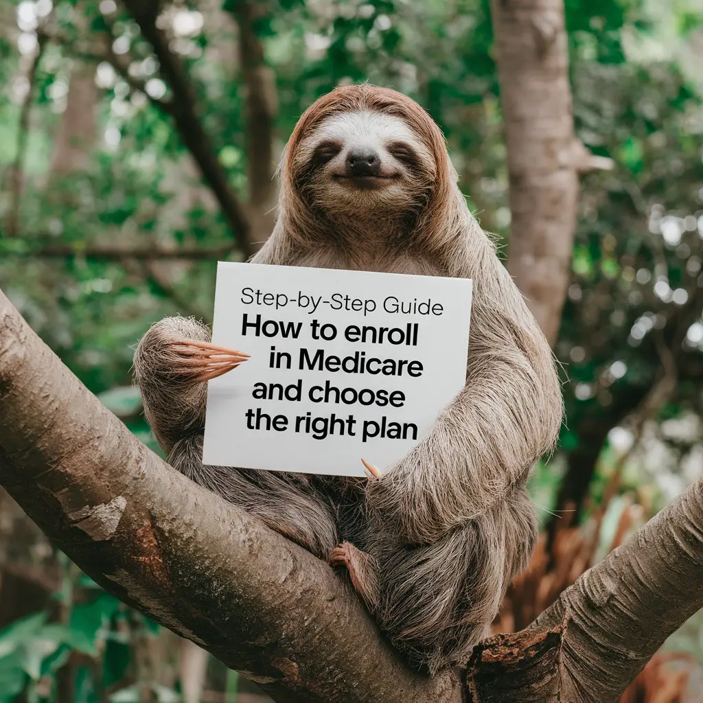 A sloth holding sign about Medicare Part A and Part B