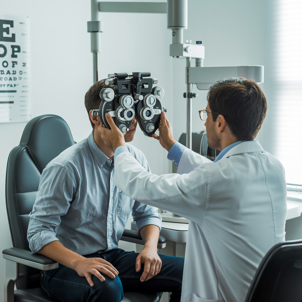 patient at an eye doctor's office for cataract surgery