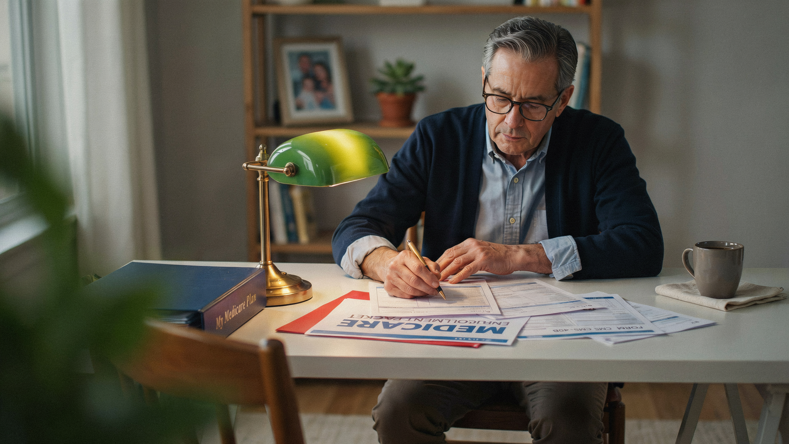 Senior man filling out Medicare enrollment paperwork at home — Craig Smith Insurance Group New York
