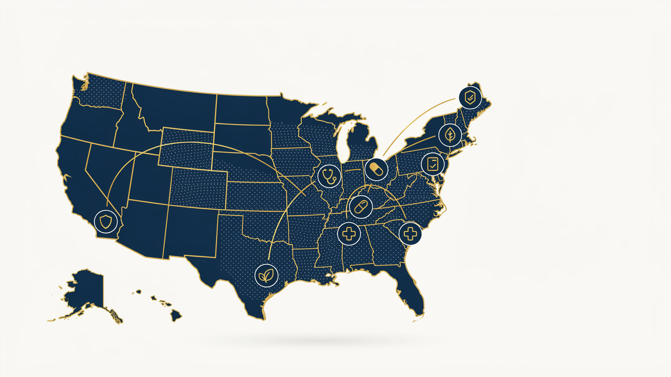 US map showing Medicare coverage icons varying by state and location